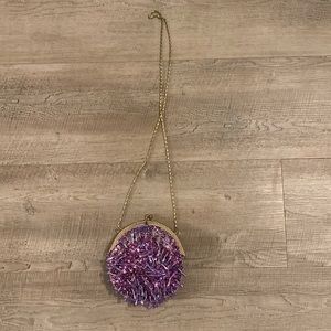 Vintage Purple Beaded Purse With Gold Strap